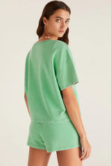 Mint Green V Neck Drop Shoulder Tee and Patchwork Drawstring Elastic Waistband Shorts Set Short Sets JT's Designer Fashion