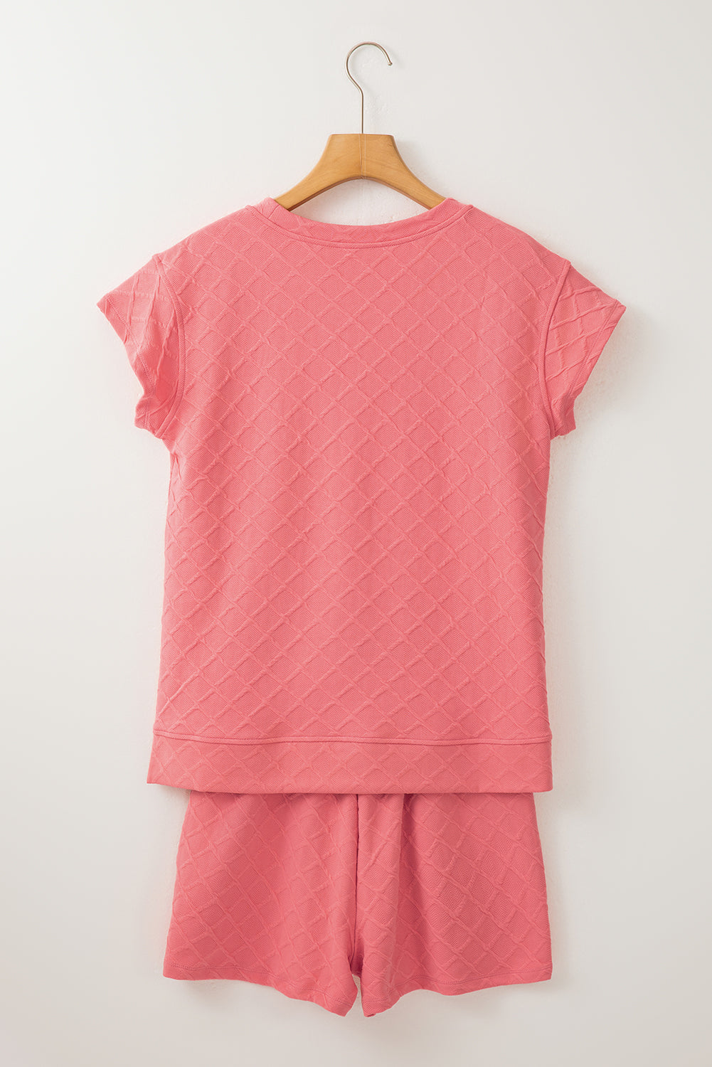 Pale Chestnut Checkered Textured Tee and Drawstring Shorts Short Sets JT's Designer Fashion