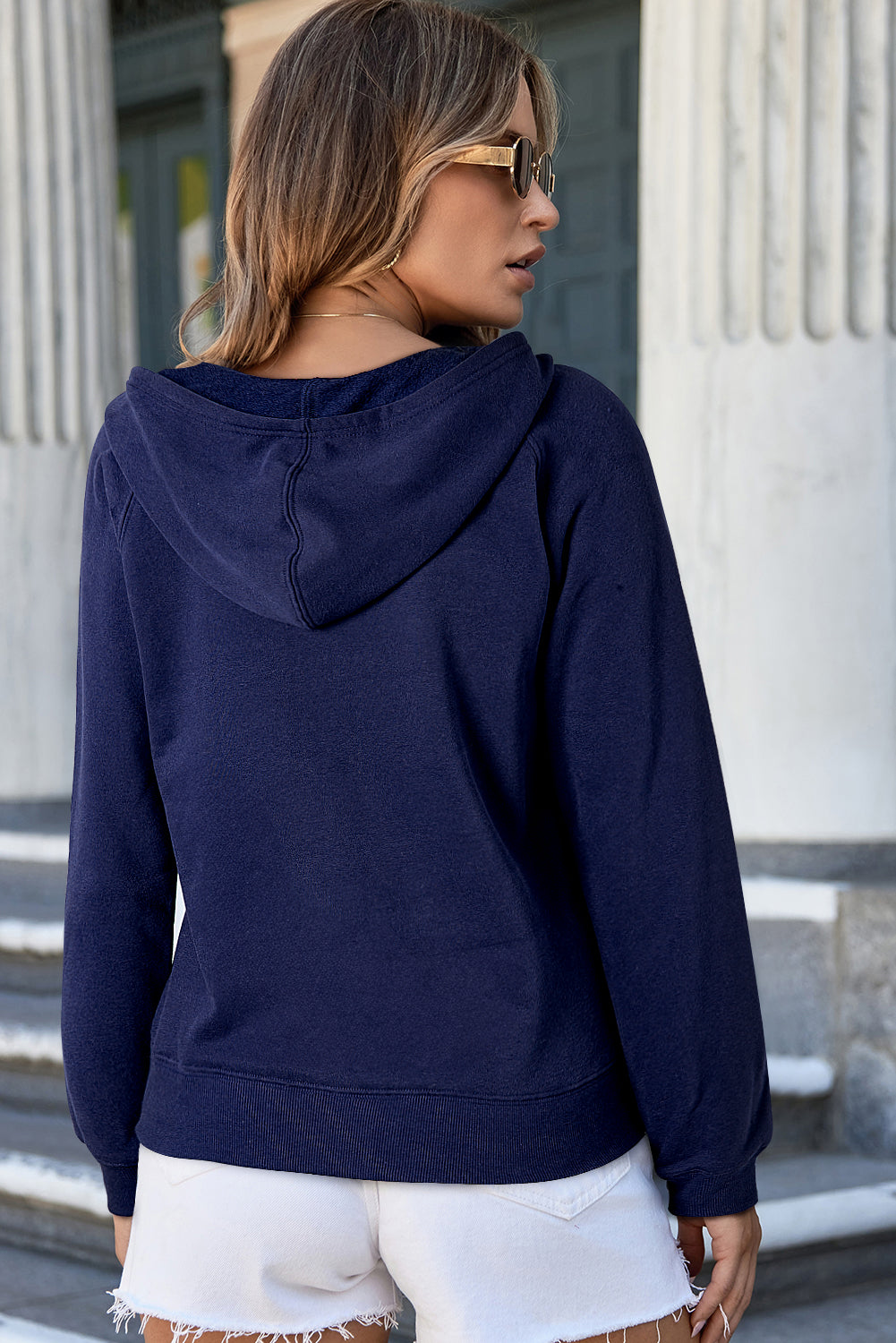 Navy Blue Solid Color Fleece Lined Zip up Hoodie Sweatshirts & Hoodies JT's Designer Fashion