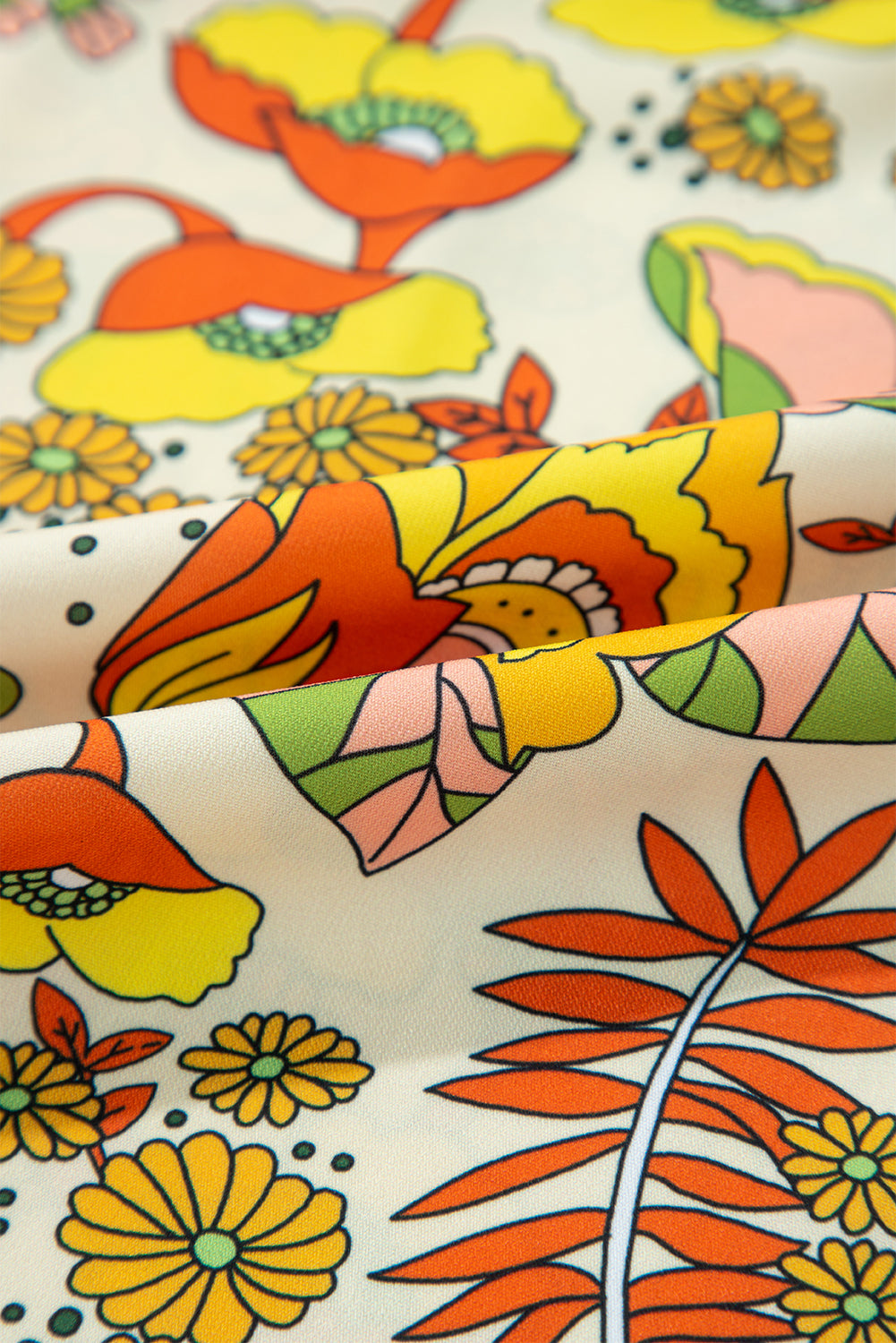Yellow Cream Floral Print V Neck Puff Sleeve Mini Dress Floral Dresses JT's Designer Fashion