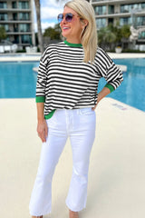 Black Striped Contrast Edge Long Sleeve Top Long Sleeve Tops JT's Designer Fashion