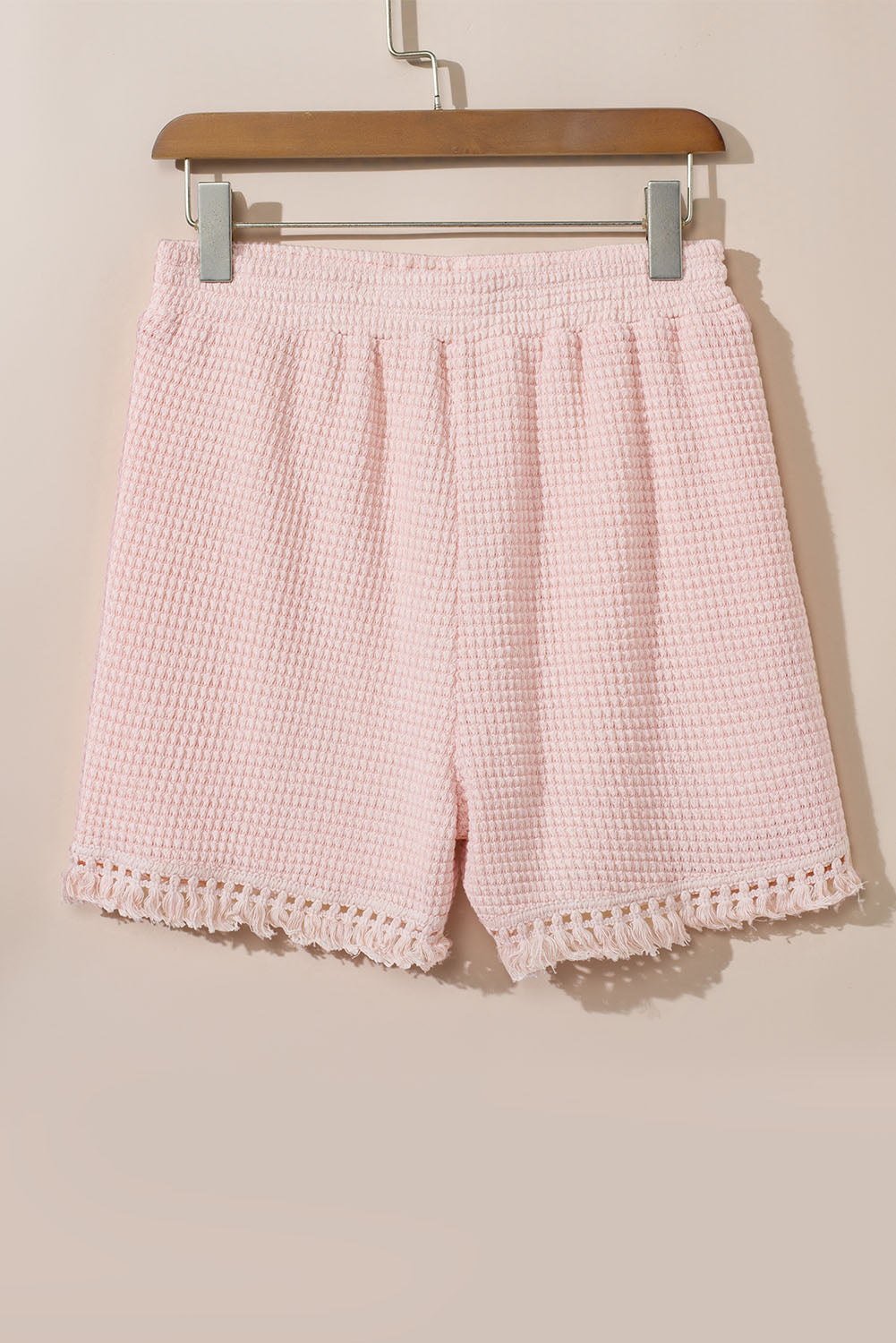 Pink Fringe Trim Textured Short Two Piece Set Short Sets JT's Designer Fashion