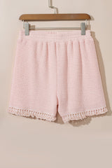 Pink Fringe Trim Textured Short Two Piece Set Short Sets JT's Designer Fashion