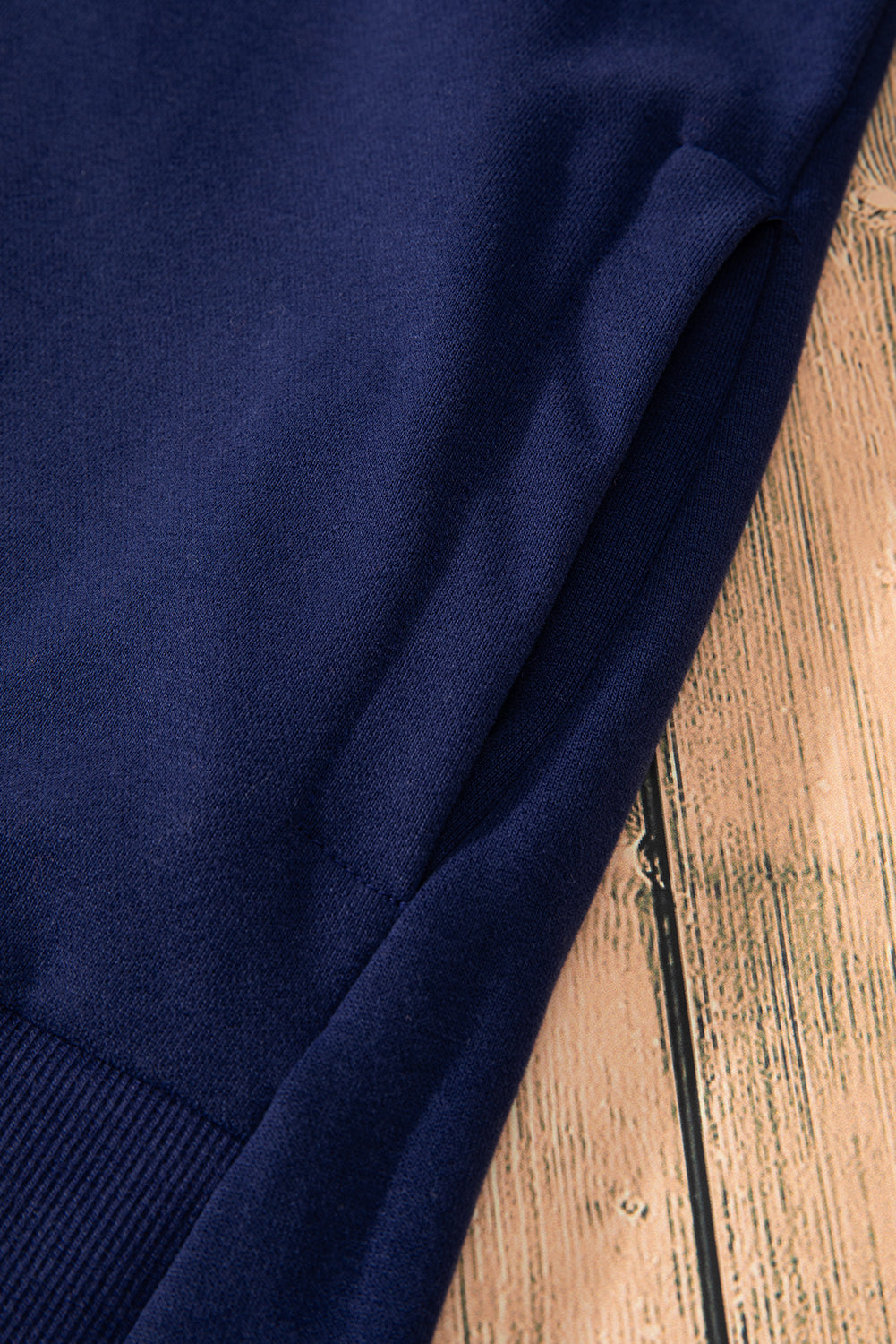 Navy Blue Solid O Neck High Low Hem Pullover Sweatshirt Sweatshirts & Hoodies JT's Designer Fashion