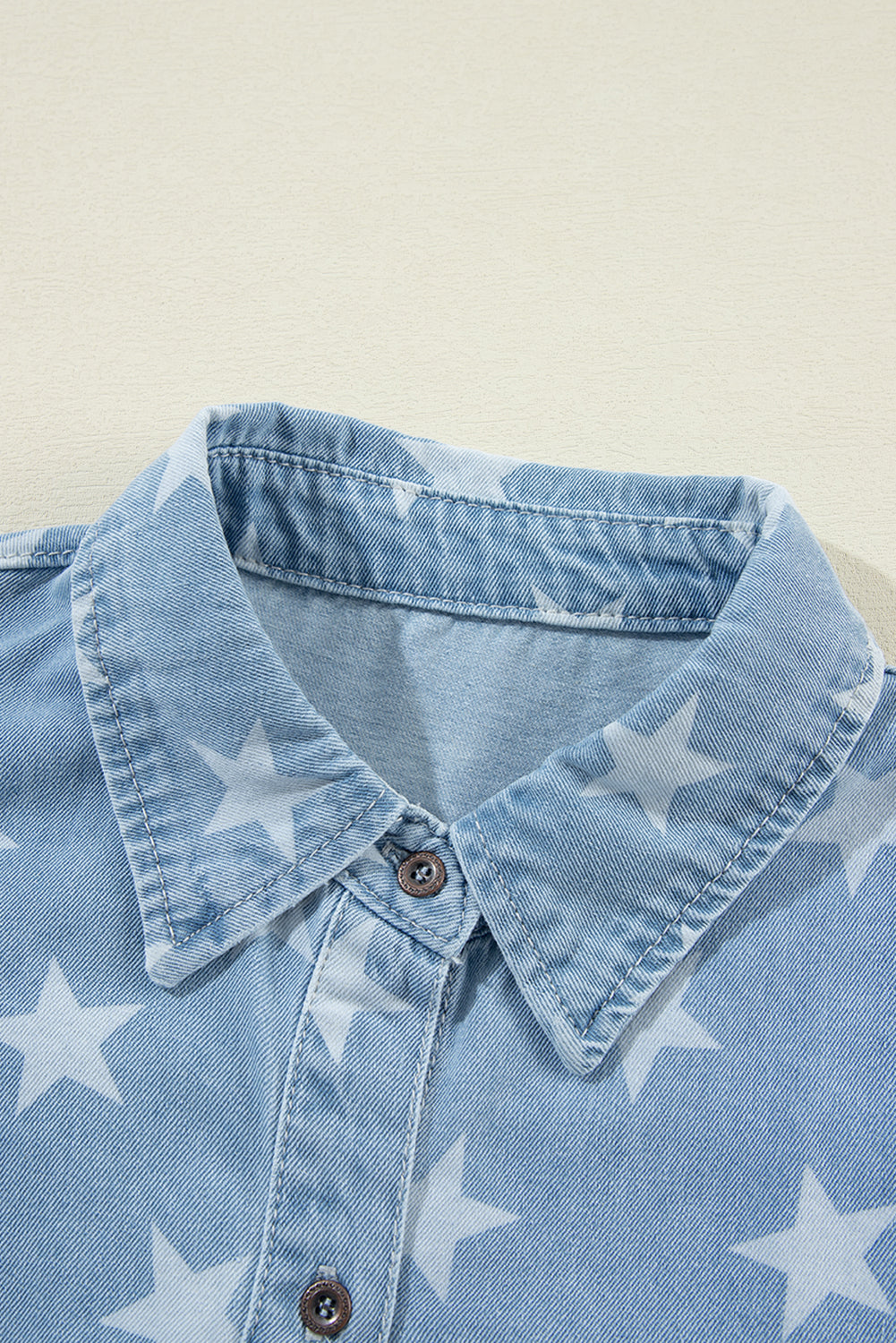 Sky Blue Star Print Light Wash Raw Hem Denim Jacket Denim Jackets JT's Designer Fashion