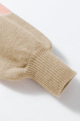 Dusty Pink Color Block Lantern Sleeve Drop Shoulder Sweater Sweaters JT's Designer Fashion