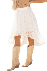 White Lace Ruffled High-low Hem Midi Skirt Skirts & Petticoat JT's Designer Fashion