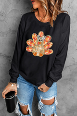 Black Thanksgiving Turkey Graphic Drop Shoulder Sweatshirt Graphic Sweatshirts JT's Designer Fashion