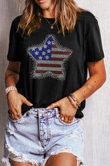 Black Flag Inspired Rhinestone Star Graphic T Shirt Graphic Tees JT's Designer Fashion