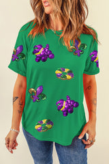 Bright Green Mardi Gras Sequin Patched Graphic Tee Graphic Tees JT's Designer Fashion
