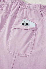 Pink Mineral Wash Exposed Seam Drawstring High Waist Wide Leg Cargo Pants Casual Shorts JT's Designer Fashion