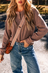 Chestnut Textured Knit Henley Long Sleeve Top Long Sleeve Tops JT's Designer Fashion