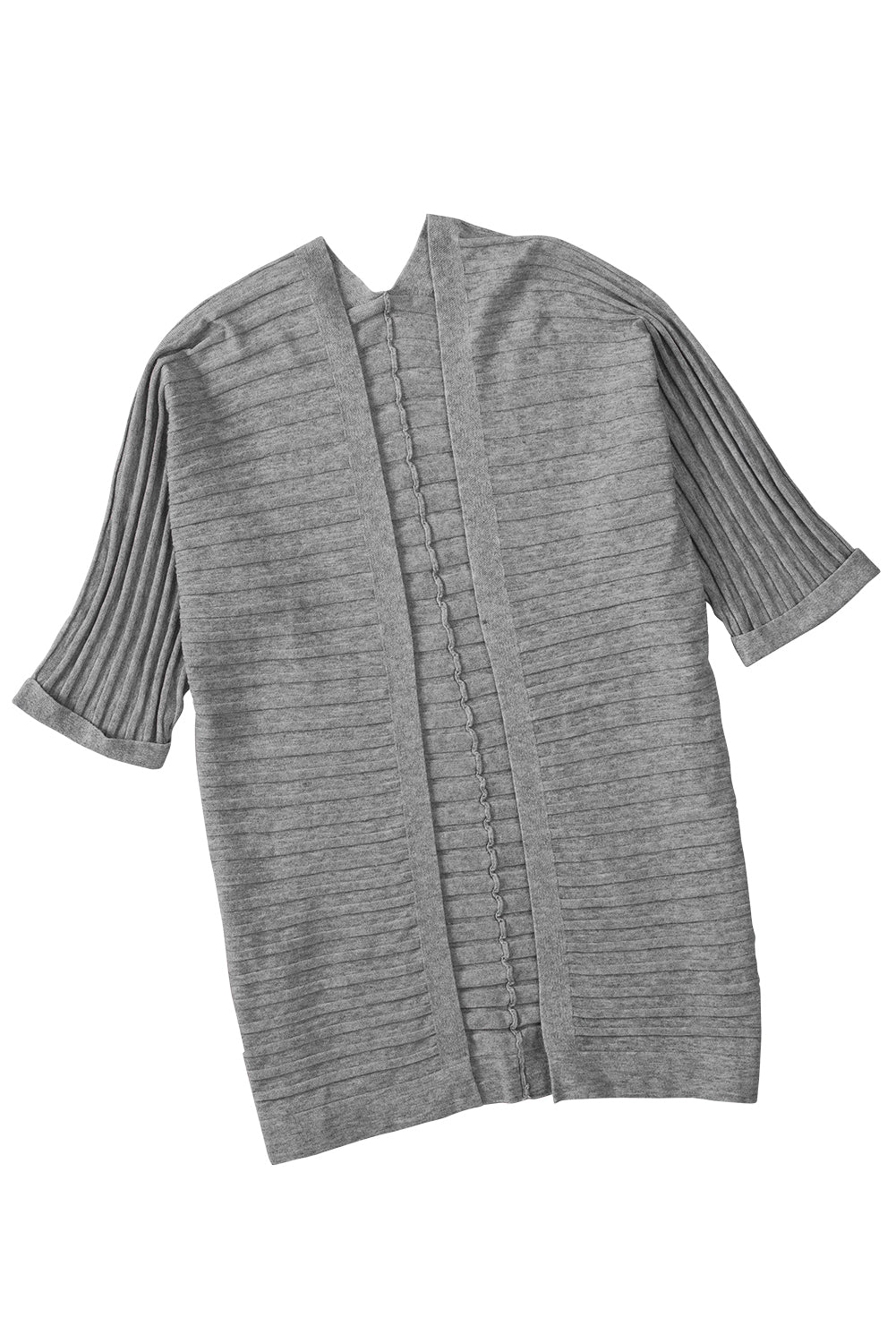 Gray Ribbed Open Front Knit Cardigan Sweaters & Cardigans JT's Designer Fashion