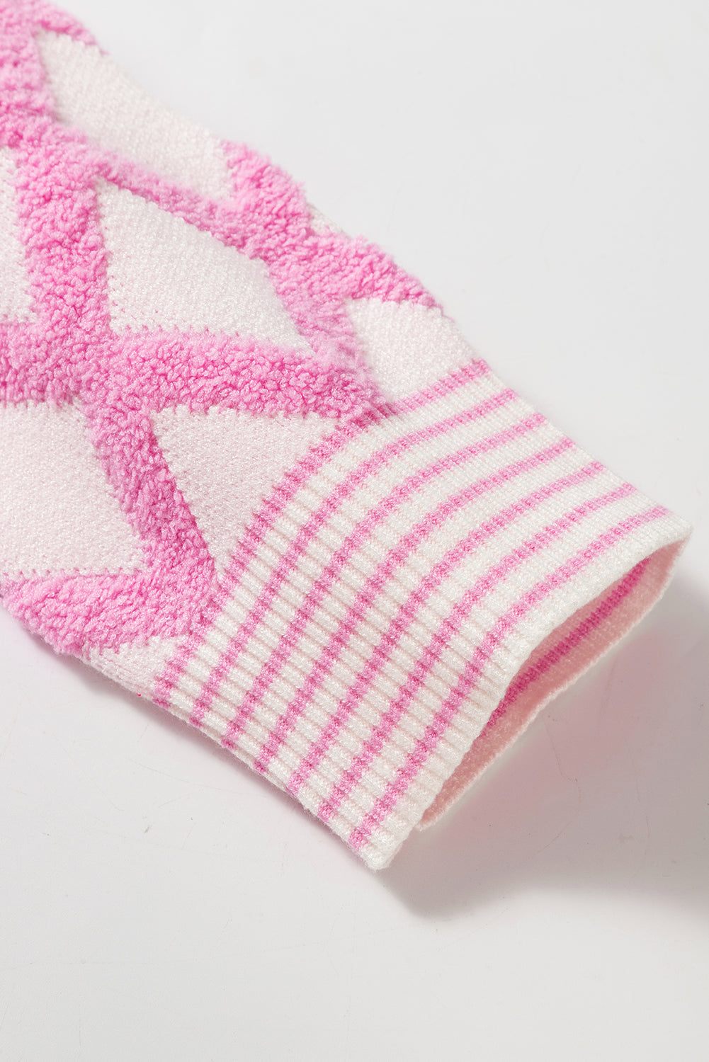 Pink Rhombus Pattern Knit Open Front Pocketed Cardigans Cardigans JT's Designer Fashion