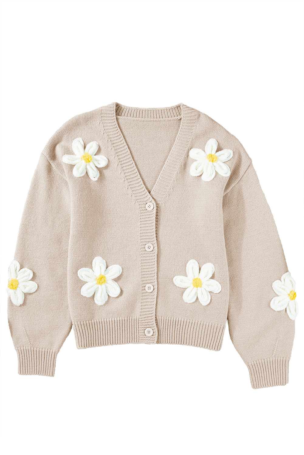 Parchment Elegant Flower Decor Button Front Cardigan Cardigans JT's Designer Fashion
