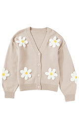 Parchment Elegant Flower Decor Button Front Cardigan Cardigans JT's Designer Fashion