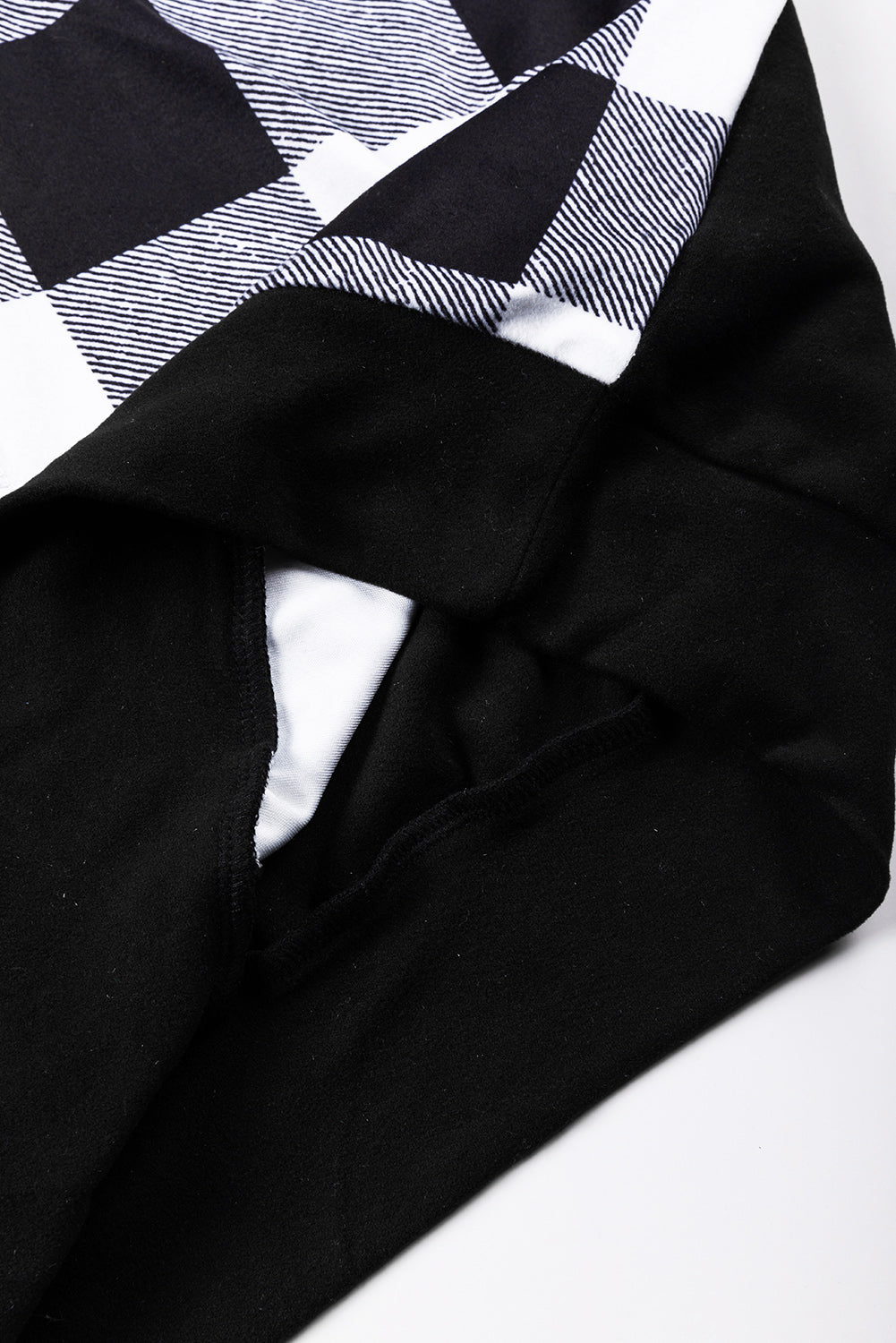 Black Checkboard Patchwork Exposed Stitching Collared Top Long Sleeve Tops JT's Designer Fashion