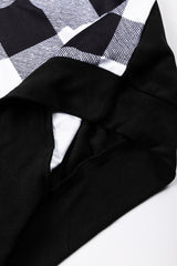 Black Checkboard Patchwork Exposed Stitching Collared Top Long Sleeve Tops JT's Designer Fashion
