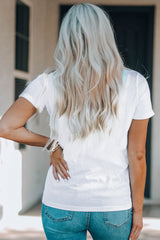 White USA Flag Sequin Patched Round Neck T Shirt Graphic Tees JT's Designer Fashion