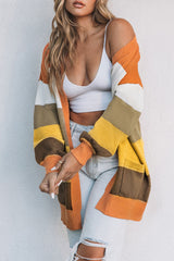 Open Front Pocketed Colorblock Cardigan Sweaters & Cardigans JT's Designer Fashion