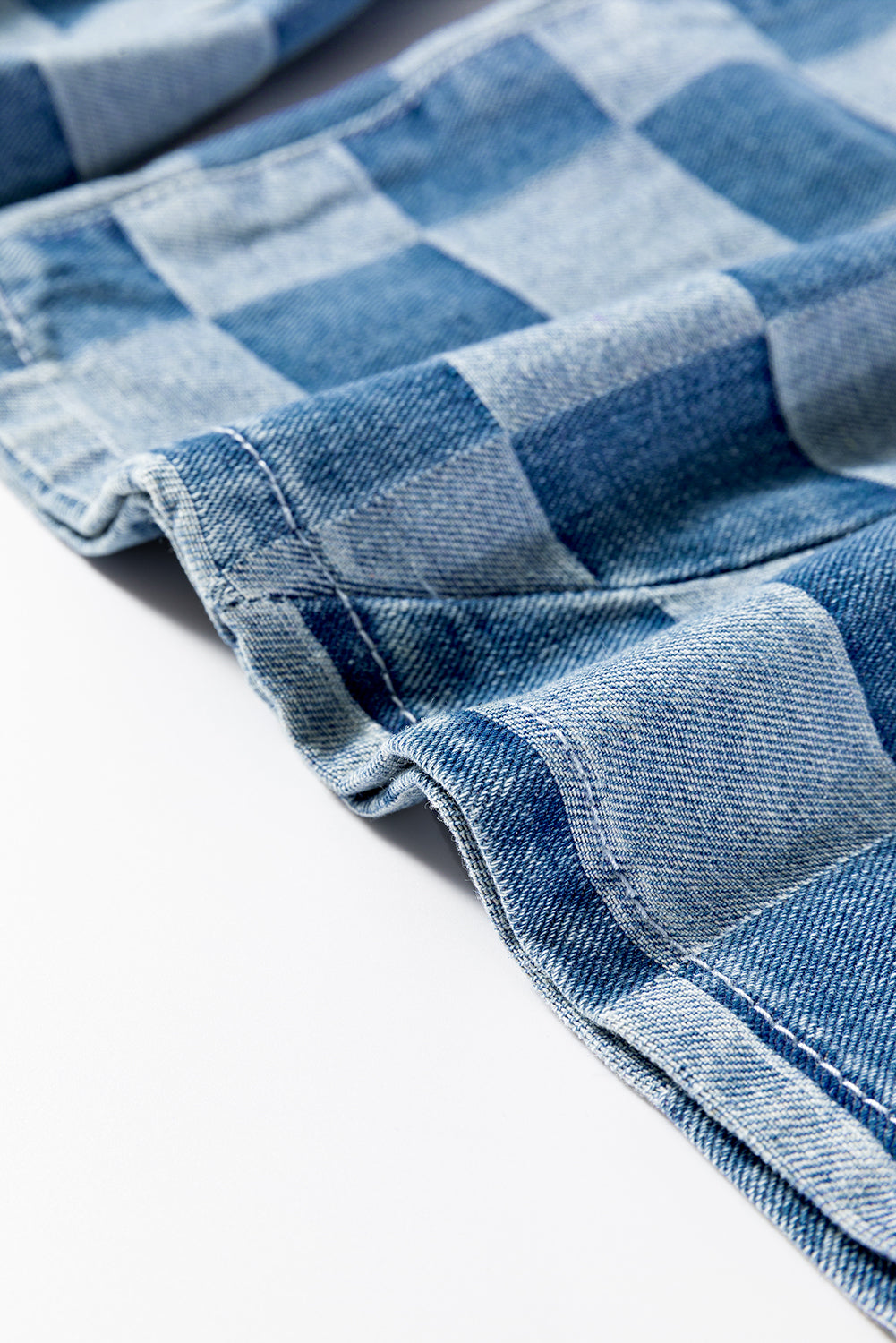 Dusk Blue Plus Size Checkered Seamed High Waist Wide Leg Jeans Plus Size Bottoms JT's Designer Fashion