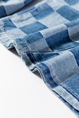 Dusk Blue Plus Size Checkered Seamed High Waist Wide Leg Jeans Plus Size Bottoms JT's Designer Fashion