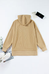 Simply Taupe Solid Ribbed Knit Buttoned Drop Shoulder Oversized Hoodie Sweatshirts & Hoodies JT's Designer Fashion