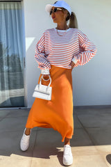 Orange Stripe Drop Shoulder Crew Neck Loose Sweatshirt Sweatshirts & Hoodies JT's Designer Fashion