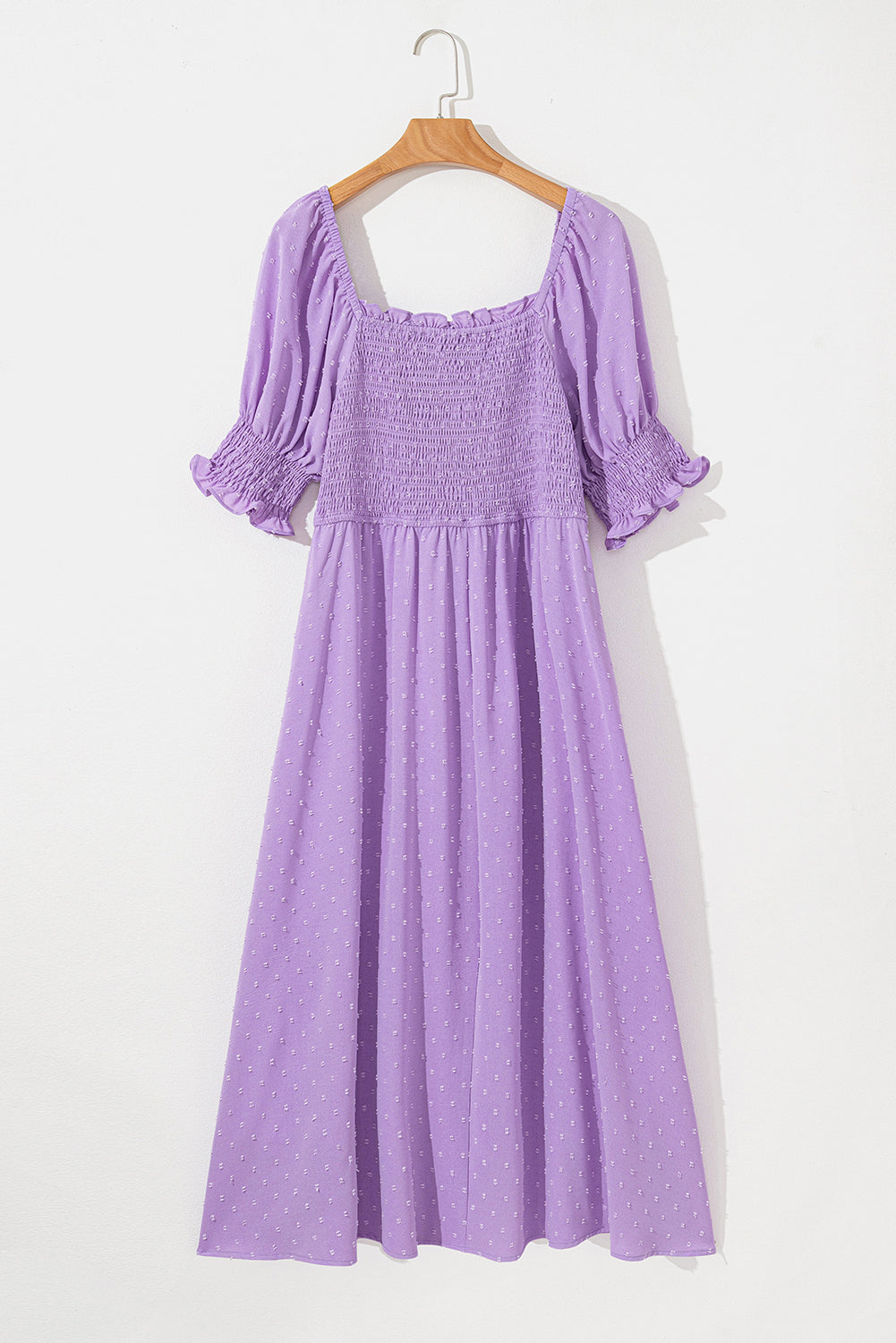 Wisteria Swiss Dot Smocked Frilled Neckline Short Sleeve Plus Size Dress Plus Size Maxi Dresses JT's Designer Fashion