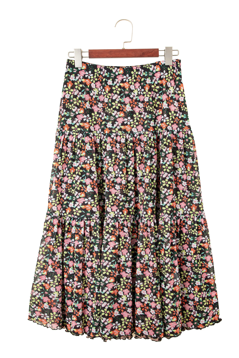 Brown Leopard Floral Reversible Ruffle Hem Maxi Skirt Skirts & Petticoat JT's Designer Fashion