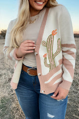Apricot Western Desert Cactus Print Plus Size Button Cardigan Sweater Apricot 52%Viscose+26%Polyester+22%Polyamide Plus Size Sweaters & Cardigans JT's Designer Fashion