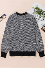 White Stripe Buttoned Front V Neck Herringbone Cardigan Cardigans JT's Designer Fashion