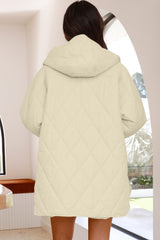 Beige Quilted Snap Button Hooded Coat Coats JT's Designer Fashion