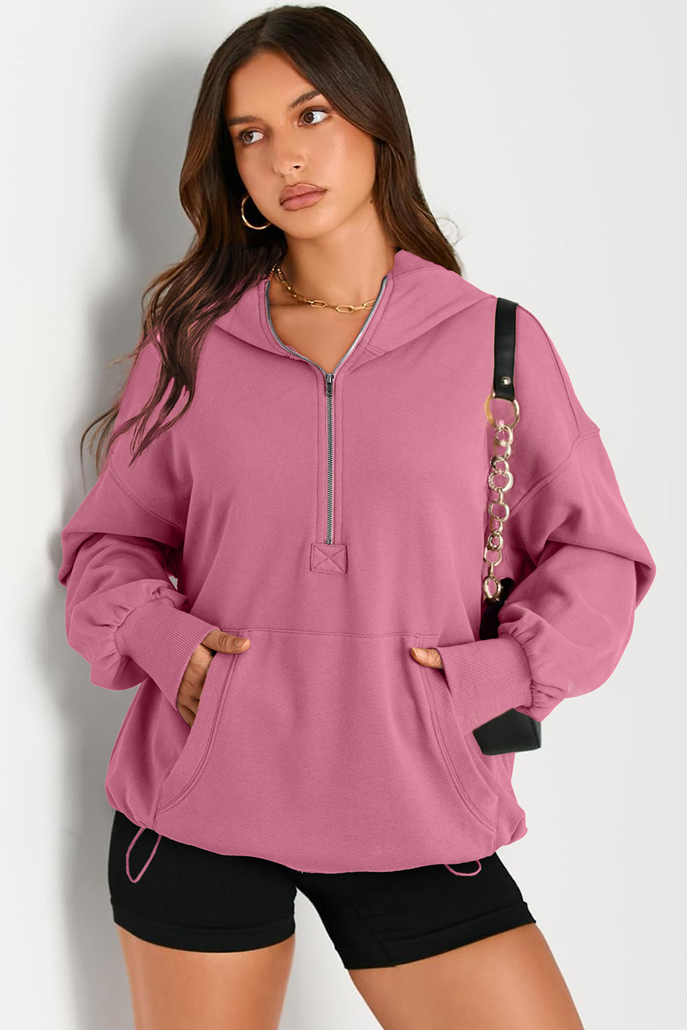 Valerian Solid Kangaroo Pocket Half Zipper Oversized Hoodie Sweatshirts & Hoodies JT's Designer Fashion