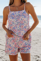 Sky Blue Floral Print Spaghetti Straps Tank Top and Shorts Set Short Sets JT's Designer Fashion