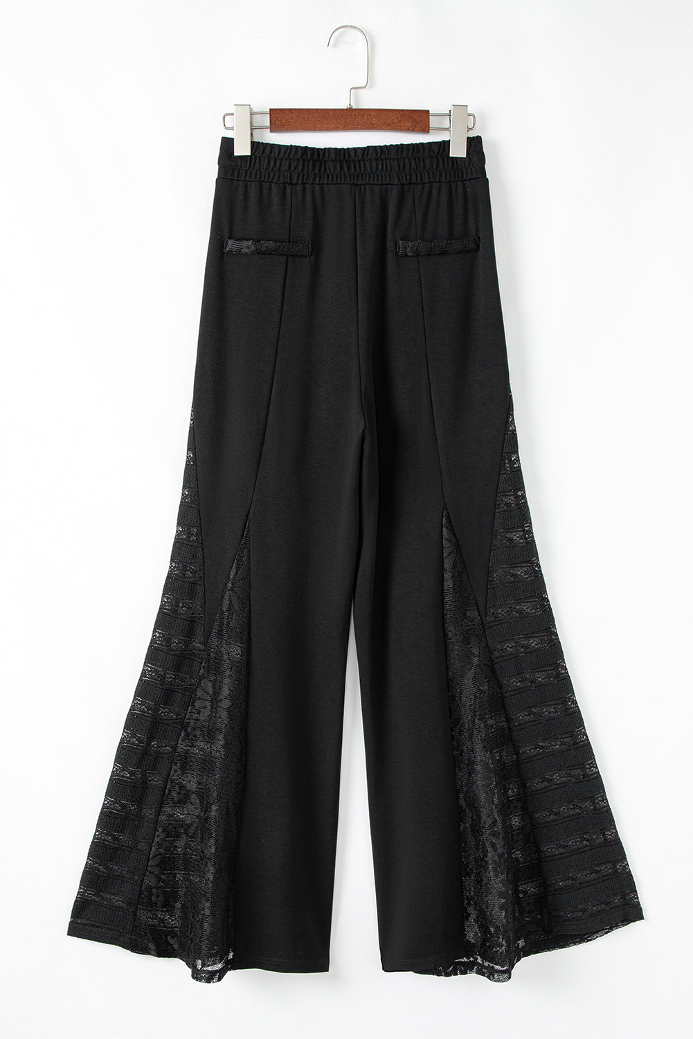 Black Boho Lace Patchwork Wide Leg High Waist Pants Pants & Culotte JT's Designer Fashion