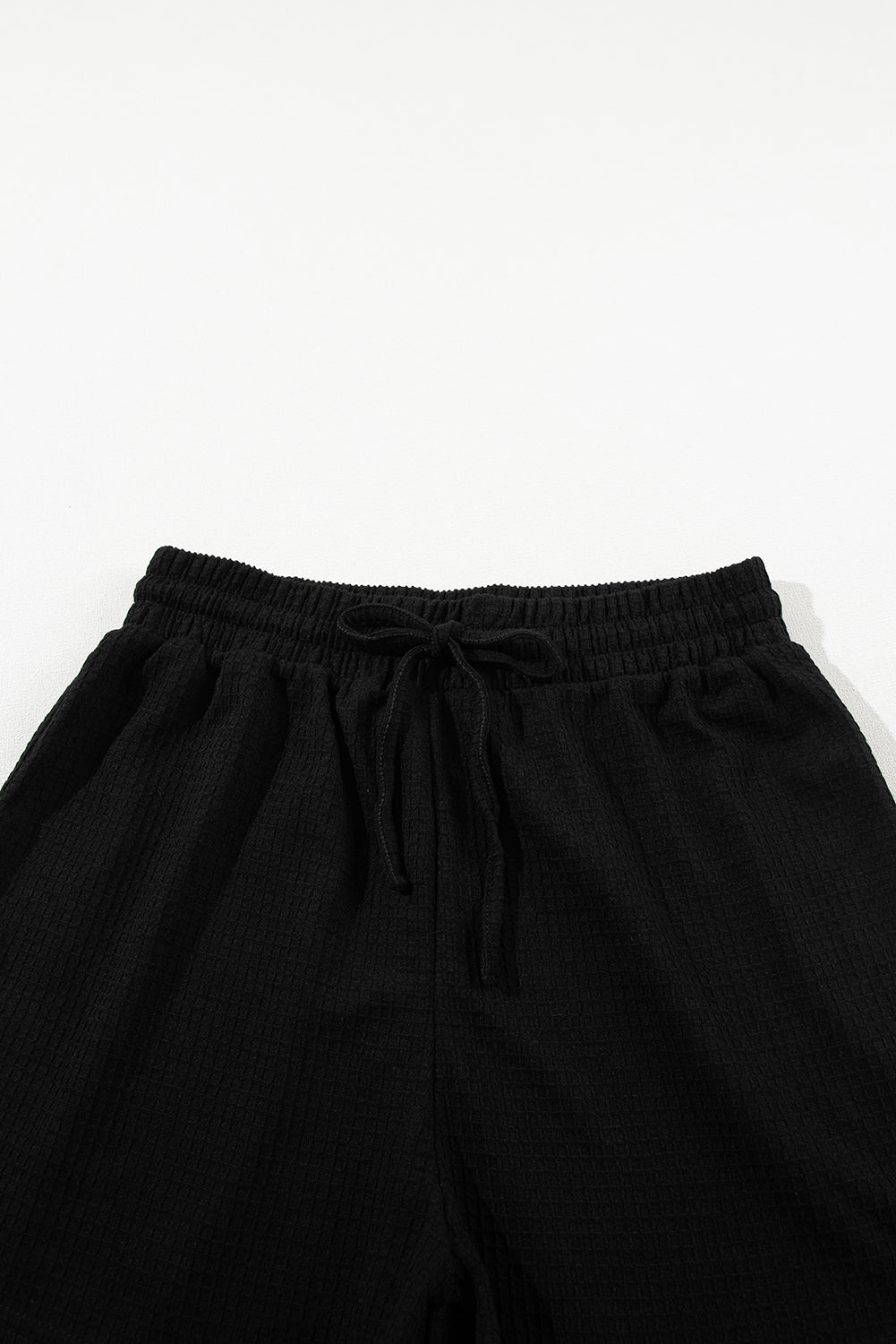 Black Casual Textured Tee and Drawstring Shorts Set Short Sets JT's Designer Fashion