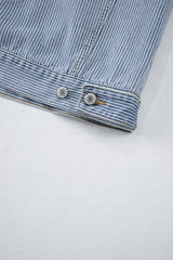 Sky Blue Stripe Washed Oversize Pocketed Denim Jacket Denim Jackets JT's Designer Fashion