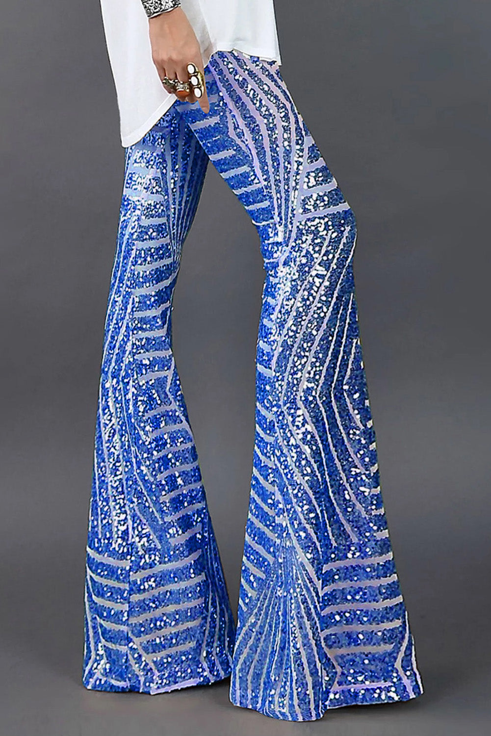Blue Sequin Wide Leg Pants Pants & Culotte JT's Designer Fashion