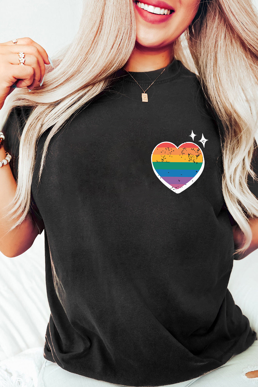 Black Pride Heart Cracking Graphic Detail Cotton Blend T Shirt Graphic Tees JT's Designer Fashion