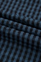 Sail Blue Plaid Print Buttoned Pocketed High Waist Overall Jumpsuits & Rompers JT's Designer Fashion