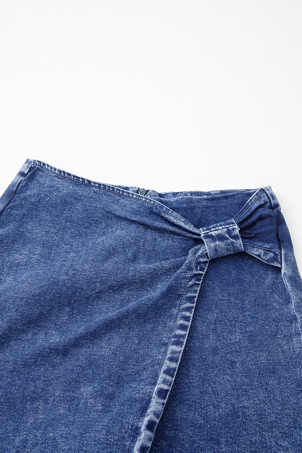 Sail Blue Acid Wash Asymmetric Twisted Wrapped Zipped Denim Skort Denim Shorts JT's Designer Fashion