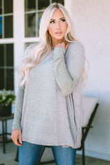 Gray Exposed Seam Patchwork Long Sleeve Top Long Sleeve Tops JT's Designer Fashion