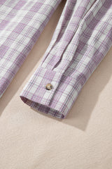 Pink Checkered Print Loose Fit Buttoned Hooded Shacket Plaid Shackets JT's Designer Fashion