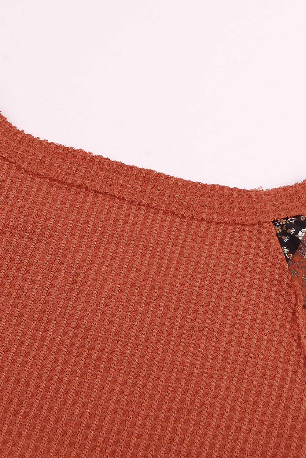 Orange Contrast Eyelet Thermal Knit Top Long Sleeve Tops JT's Designer Fashion