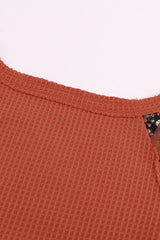 Orange Contrast Eyelet Thermal Knit Top Long Sleeve Tops JT's Designer Fashion