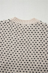 Beige Bow Decor Color Contrast Ribbed Edge Crew Neck Sweater Sweaters JT's Designer Fashion