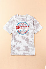 White Oversized Tie-dye AMERICA Graphic T-shirt with Distressing Graphic Tees JT's Designer Fashion