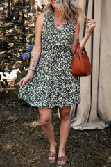 Green Boho Floral Print V Neck Tunic Sleeveless Dress Floral Dresses JT's Designer Fashion