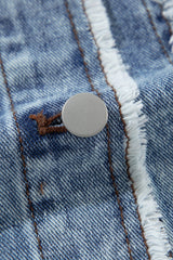 Beau Blue Plaid Print Patchwork Hooded Raw Hem Denim Jacket Denim Jackets JT's Designer Fashion